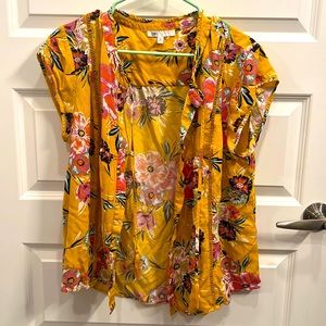 Yellow floral button up shirt
